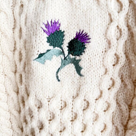 Vintage Highland Home Industries Ivory Wool Floral Chunky Sweater S - Picture 3 of 5